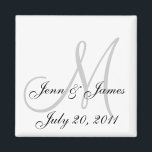 Imã Noiva de Casamento Data Monograma Branco Preto<br><div class="desc">Casamento Noiva Nomes Monograma Magnet Preto. Personalize as cores e as informações pessoais. Estes fazem favores de casamento excelente.</div>