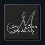 Imã Noiva de Casamento Data Monograma Magnet Preto<br><div class="desc">Casamento Noiva Nomes Monograma Magnet Preto. Personalize as cores e as informações pessoais. Estes fazem favores de casamento excelente.</div>