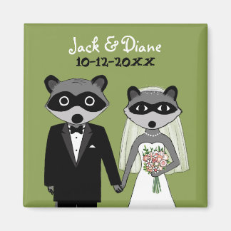 Imã Noiva de Casamento de Raccoons e noiva com Texto P