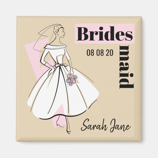 Imã Noiva de Moda Neutra Bridesmaid Nome quadrado (Frente)