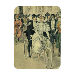 Ímã Noiva e Noivo Casados de Bicicleta da Era Vitorian