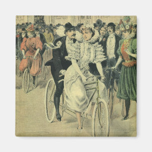 Imã Noiva e Noivo de Casamento Vitoriano em Bicicleta