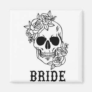 Imã Noiva Groom Floral Skull Halloween Casamento Bache