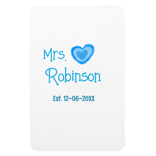 Ímã Noiva para ser Sra adicione nome data aquarela azu (Vertical)