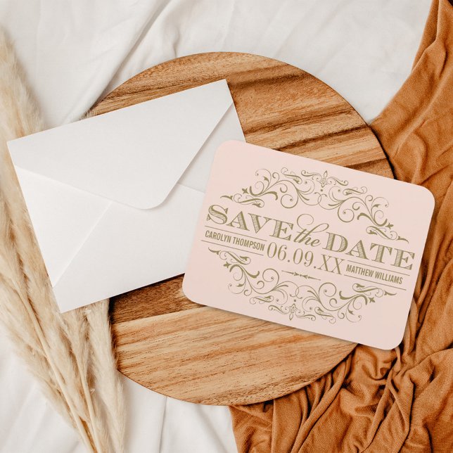 Ímã Noivado Antigo Blush Flourish Save the Date (Criador carregado)