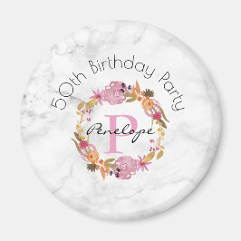 Imã Noivado bonito Pink Floral Wreath Monograma