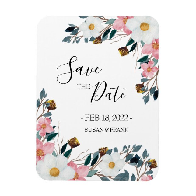 Ímã Noivado Floral Blush Salve a Data (Vertical)