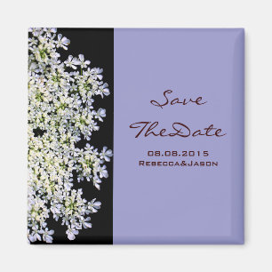 Imã noivado floral roxo vintage salvar a data