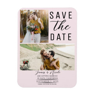 Ímã Noivado Save the Date Moderno Rosa Corado 2 Fotos