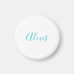 Imã Nome Caligrafia Script Simples Branco Azul