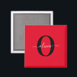 Imã Nome com Letra de Monograma Personalizada Vermelho<br><div class="desc">Este monograma elegante e design de nome com letra estilosa podem ser dados como presente de aniversário, casamento, chá de noiva, aniversário de casamento, Dia das Mães ou qualquer ocasião. Ele pode ser personalizado com a inicial e o nome da pessoa. Você pode alterar a fonte, cor da fonte, tamanho...</div>