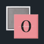 Imã Nome com Letra Inicial Personalizada em Preto Bran<br><div class="desc">Este monograma elegante e nome com design de letra personalizada podem ser dados como presente de aniversário, casamento, chá de noiva, aniversário de casamento, Dia das Mães ou qualquer outra ocasião. Ele pode ser personalizado com a inicial e o nome da pessoa. Você pode alterar a fonte, a cor da...</div>