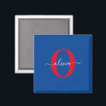 Imã Nome com Letra Maiúscula Personalizada Azul Branco<br><div class="desc">Este monograma elegante e design de nome com letra estilosa podem ser dados como presente para aniversário, casamento, chá de noiva, aniversário de casamento, Dia das Mães ou qualquer ocasião. Pode ser personalizado com a inicial e o nome da pessoa. Você pode alterar a fonte, a cor da fonte, o...</div>