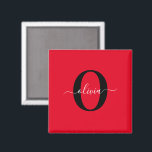 Imã Nome com Letra Maiúscula Personalizada Vermelho Pr<br><div class="desc">Este monograma elegante e design de nome com letra cursiva estilosa podem ser dados como presente de aniversário, casamento, chá de noiva, aniversário de casamento, Dia das Mães ou qualquer outra ocasião. Pode ser personalizado com a inicial e o nome da pessoa. Você pode alterar a fonte, a cor da...</div>