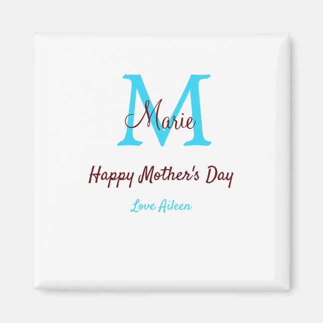 Imã nome cor-de-rosa simples e mínimo do monograma azu (Frente)