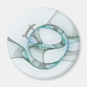 Imã Nome da Cinza Abstrato Fractal Azul Turquesa