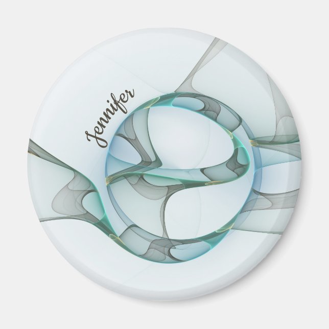 Imã Nome da Cinza Abstrato Fractal Azul Turquesa (Frente)