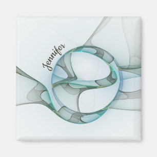 Imã Nome da Cinza Abstrato Fractal Azul Turquesa