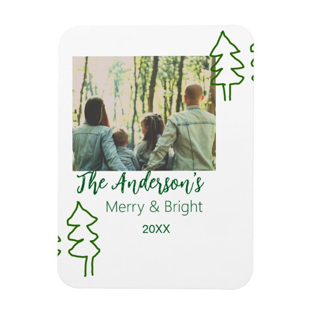Ímã Nome da família árvore de Natal verde foto moderna (Vertical)