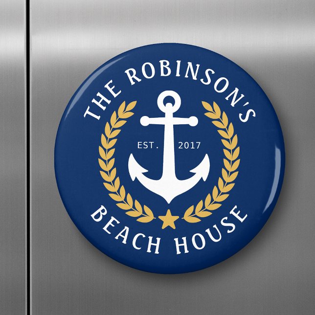 Imã Nome da família Beach House Anchor Dourado Laurel  (Criador carregado)