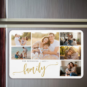 Ímã Nome da família colagem de 6 fotos personalizadas