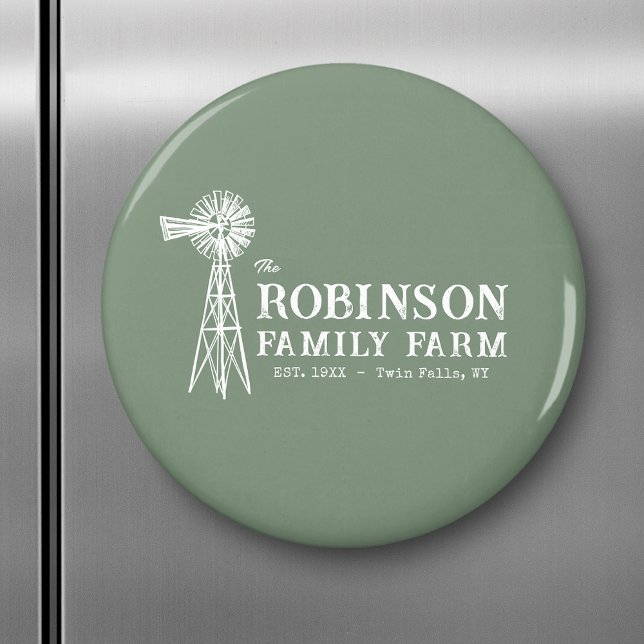 Imã Nome da família Fazenda Rustic Windmill Sage Green (Criador carregado)