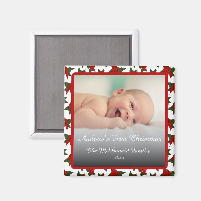 Imã Nome da foto de férias primeiro Natal (Front/Back)