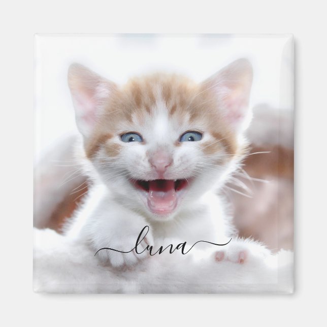 Imã Nome da Foto do Seu Gato com Floreios (Frente)