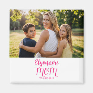 Imã Nome da Mamãe em Letra Cursiva Rosa Estabelecida F