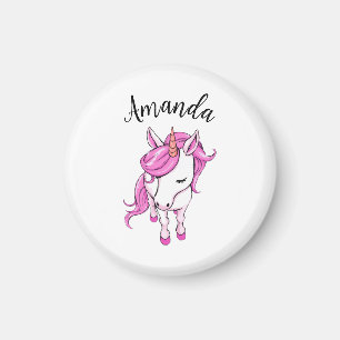 Imã Nome da Menina de Unicórnio Rosa Elegante