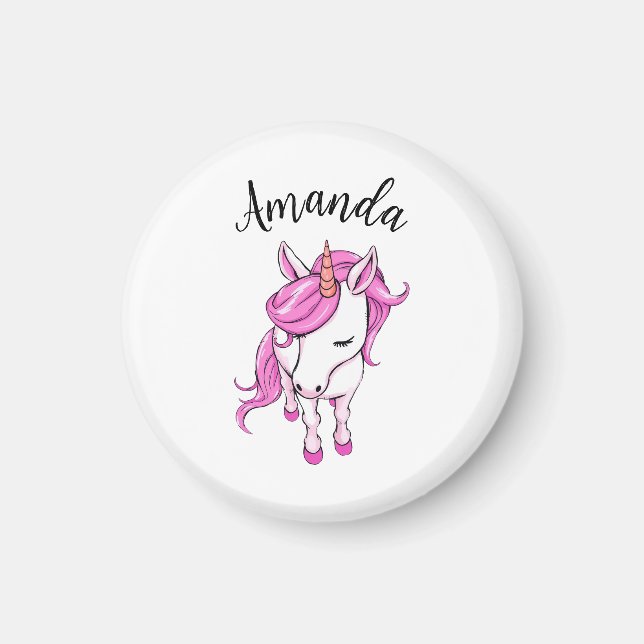Imã Nome da Menina de Unicórnio Rosa Elegante (Frente)