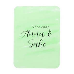 Ímã Nome data casamento casal verde aquarela pastel l
