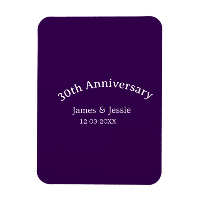 Ímã nome data do 30º aniversário de casamento roxo sim (Vertical)