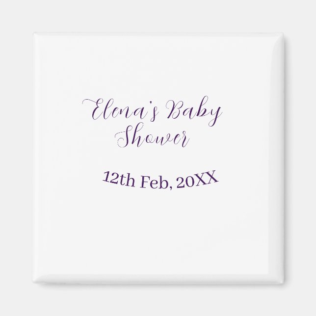 Imã nome data do chá de bebê roxo elegante simples (Frente)