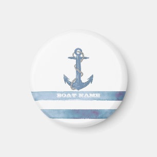 Imã Nome de Barco Náutico, Âncora, Corda, Listras Azul