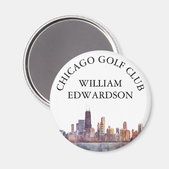 Imã Nome de Clube de Golfe Personalizado Chicago Skyli (Front/Back)
