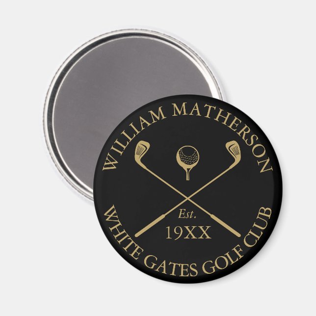 Imã Nome de Clube de Golfe Personalizado Preto e Doura (Front/Back)