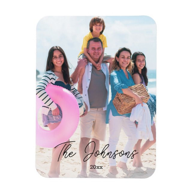 Ímã Nome de Foto Moderno do Dia da Família Frigorífico (Vertical)