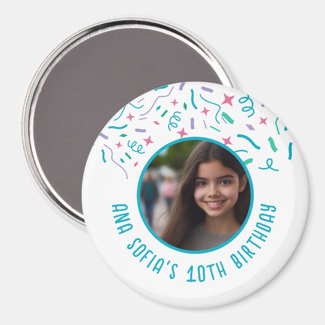 Imã Nome de Foto Personalizado Qualquer Idade Confetti (Front/Back)