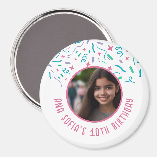 Imã Nome de Foto Personalizado Qualquer Idade Confetti (Front/Back)