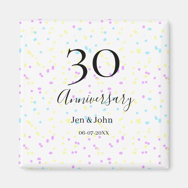 Imã Nome do aniversário da 30 da bolinhas de  amarelo- (Frente)