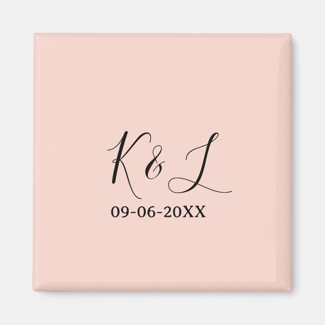 Imã nome do casal de casamento letra data fundo pastel (Frente)