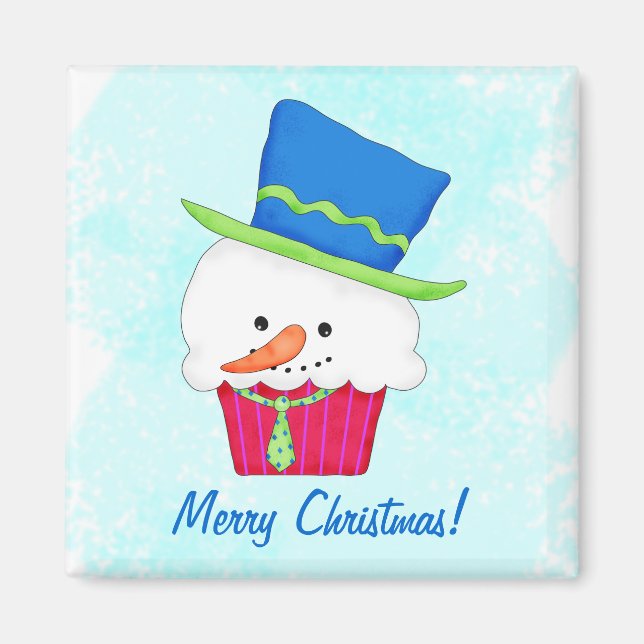 Imã Nome do Cupcake do Snowman de Natal Personalizado (Frente)