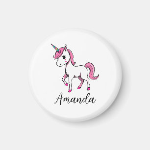 Imã Nome do desenho do Unicórnio Cor-de-rosa-branca