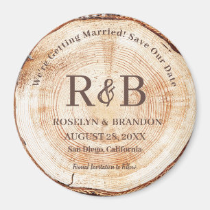 Imã Nome do Monograma de Casamento Rústico da Madeira
