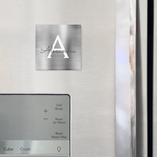 Imã Nome do monograma de metal escovado prata (In Situ (Fridge))
