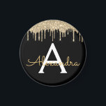 Imã Nome do Monograma do Glam Glitter Preto Dourado<br><div class="desc">Nome do Monograma da Glitter Glitter Glitter Dourada e Preta e Magnet de Partido Inicial. Isto faz o doce e perfeito aniversário de 16 anos,  casamento,  chá de panela,  aniversário,  chá de fraldas ou festa de solteira presente para alguém que ama luxo de luxo e estilos quíticos.</div>