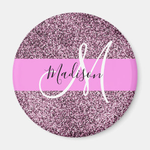 Imã Nome do Monograma do Glam Pink & Violet Glitter Sp