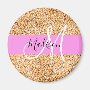 Imã Nome do Monograma do Glitter Pink e Glitter de Cob