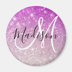Imã Nome do Monograma do Glitter Purple Girls & Glam